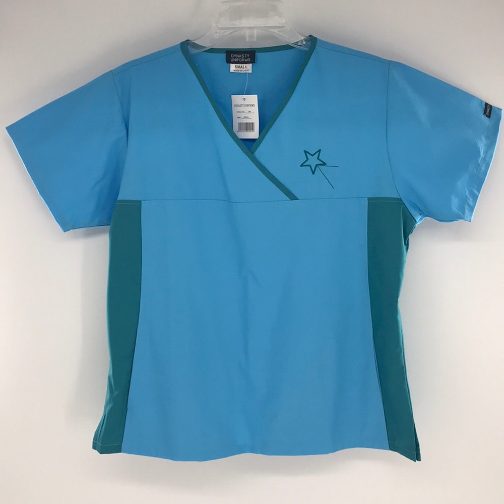 NEW Small Turquoise & Green Top Scrub Star Logo